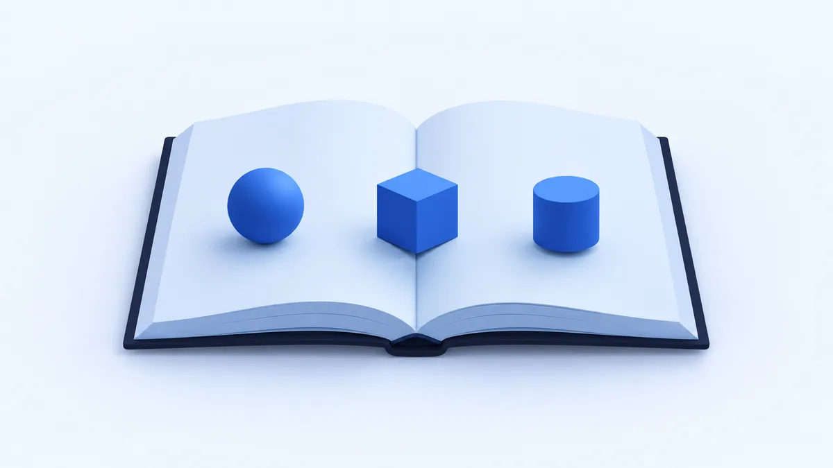 An open blank manual with three simple shapes on its pages.